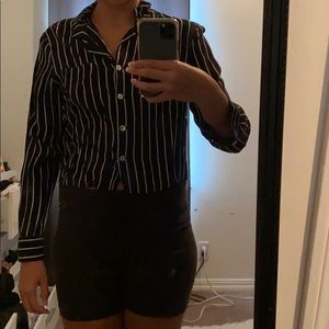 Striped, cropped button up